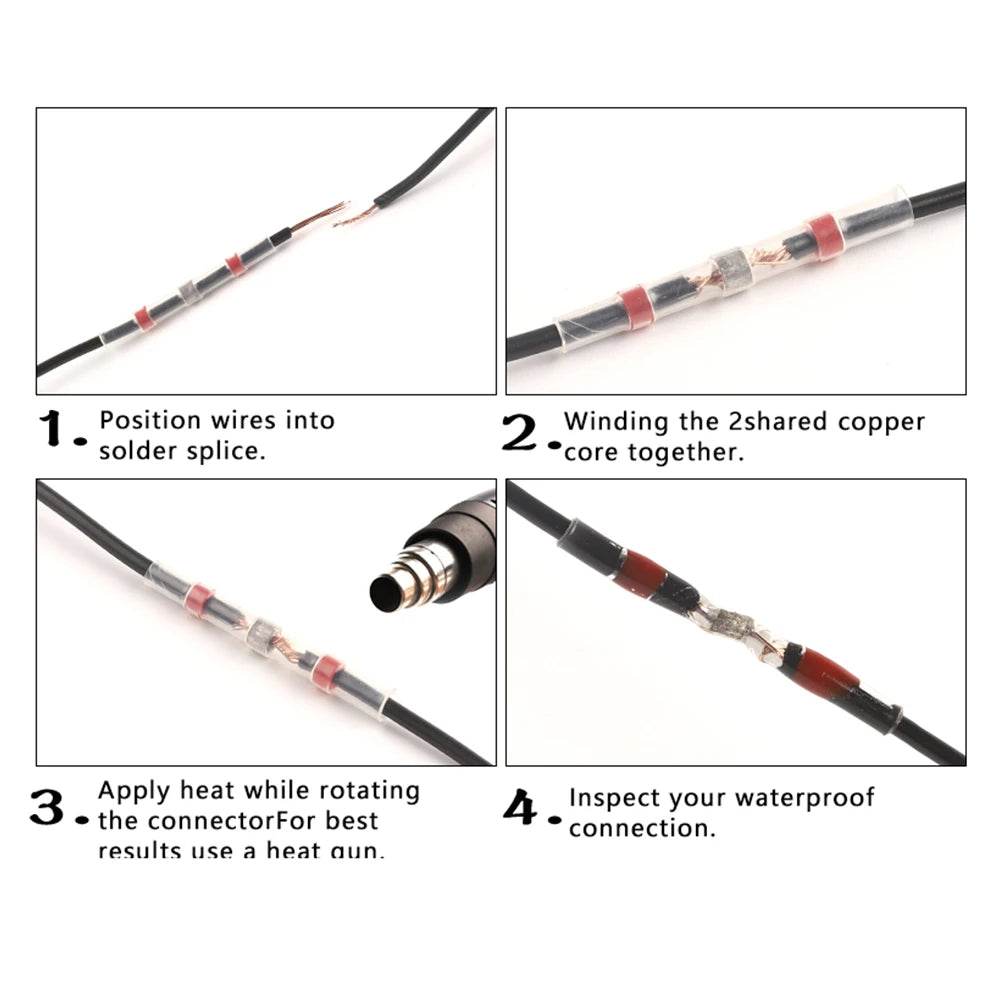 50/100/120/150/250/400Pcs Boxed 26-10AWG 0.25-6mm Waterproof Solder Seal Sleeve Splice Terminals Heat Shrink Tin Butt Connectors