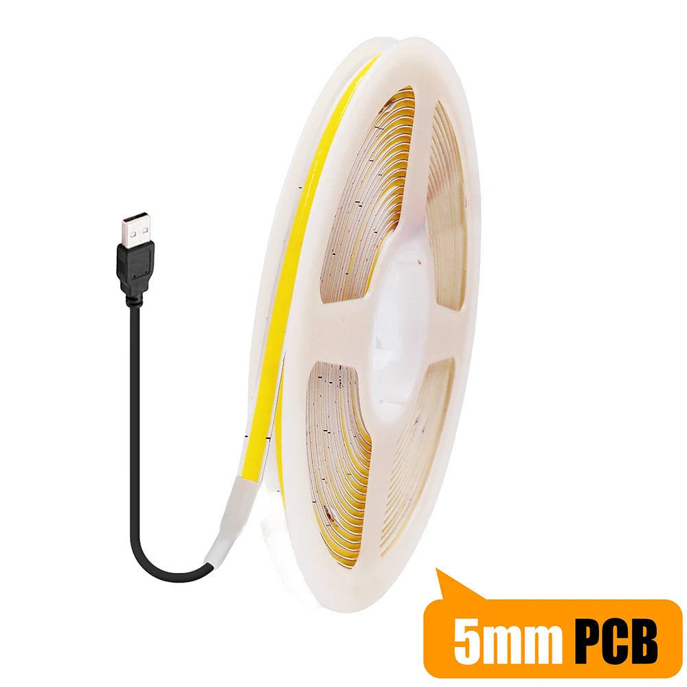 5V USB 3MM 5MM PCB COB LED Strip Light White/Red/Green/Pink/Ice Blue/Yellow TV Backlights DC5V 320Led Flex Night Lamp Home Decor