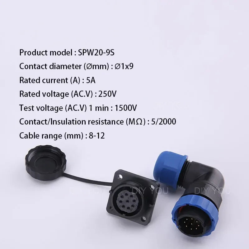 SP20 IP68 Waterproof Quick Connector Socket Multipole Plug Dustproof Right angle Square Industrial Aviation 1-14Pin Connectors