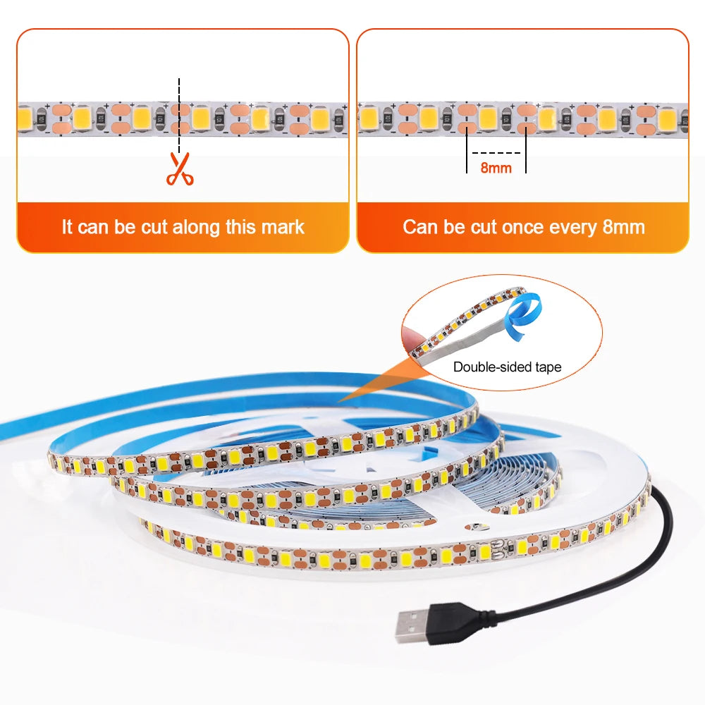 3MM 5MM 8MM Width DC 5V LED Strip 2835 120LEDs/m 1 LED Per Cut Flexible Tape IP20 Not Waterproof Warm Natural Cool White 1M-5M
