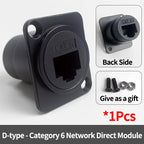 D-type RJ45 Network Module Panel Connector 8P8C Metal Housing Copper Pins Female Socket CAT6 CAT6A Shielded Crimping Module