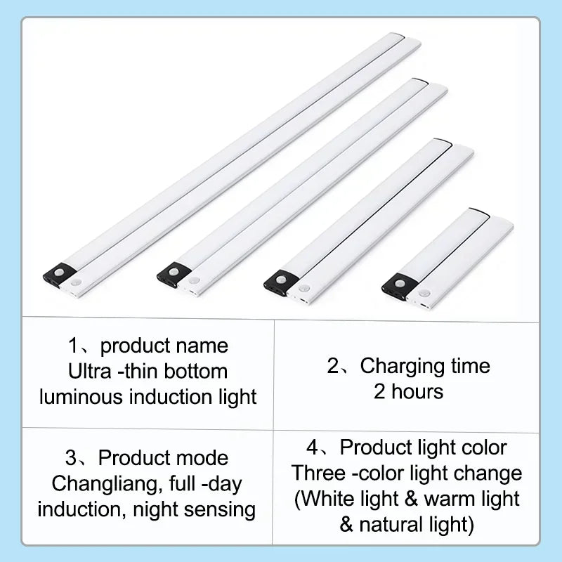 Under Cabinet Lights LED Motion Sensor Night Light Thin Rechargeable Dimmable Lamps Kitchen Cabinet Bedroom Wardrobe Lighting