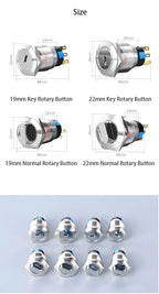 16/19/22mm metal Key rotary push button 2/3 position latching knob Switch Press Button rotary Rotate LED light rotation IP65