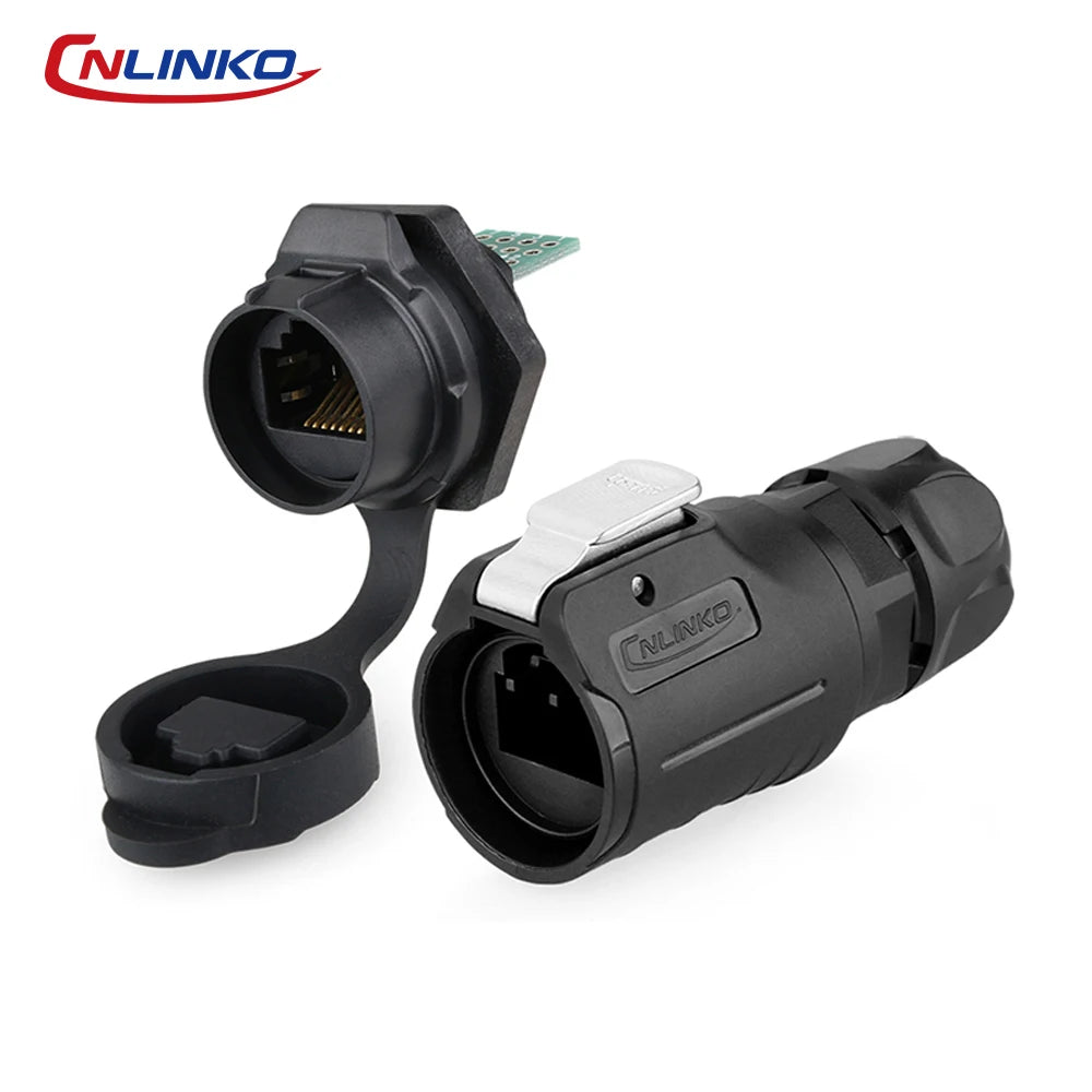 CNLINKO LP16 Waterproof Circular RJ45 Connector 8P8C Male/Female Panel Mount, PBT Push-Pull for Industrial Automation & Marine