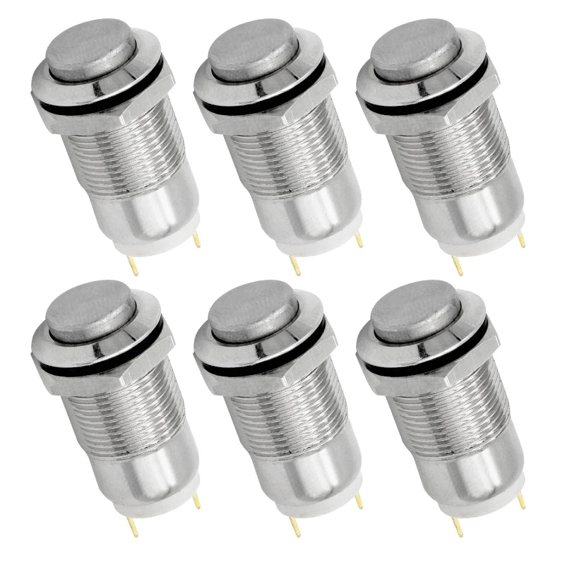 6pcs 12mm Push Button Switch Latching Momentary Self reset Waterproof Mini Electric Power Button Switch On Off 2pin 1NO 3A/250V