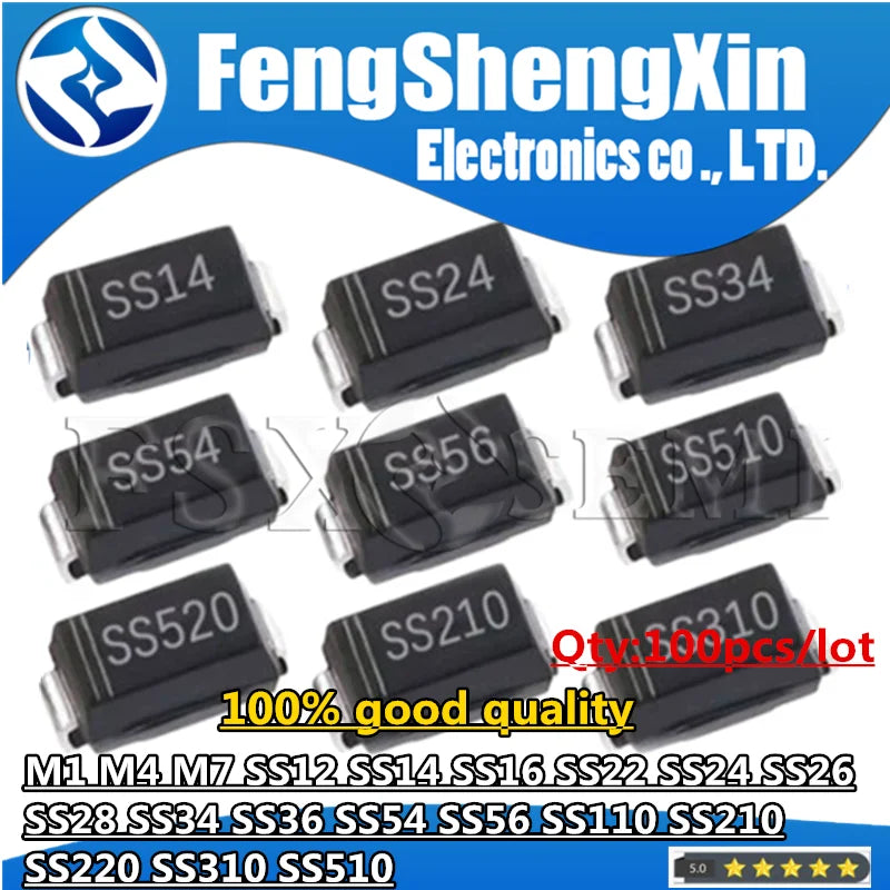 SMA Rectifier diode M1 M4 M7 SS12 SS14 SS16 SS22 SS24 SS26 SS28 SS34 SS36 SS54 SS56 SS110 SS210 SS220 SS310 SS510 DO-214AC