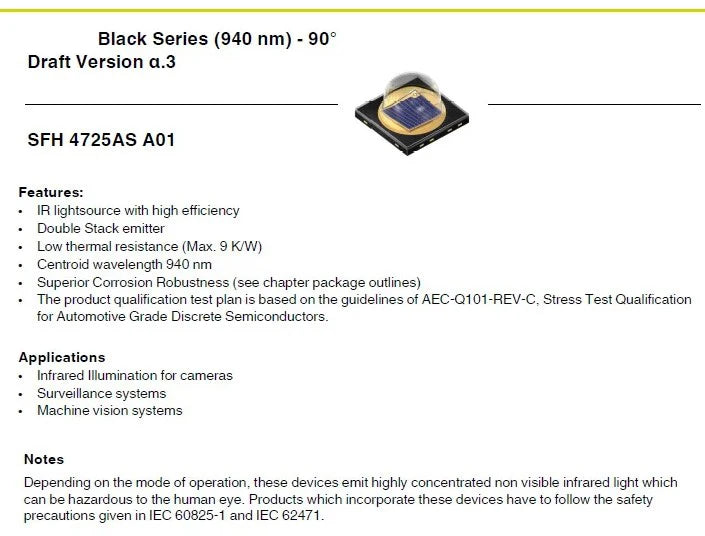 5W IR 850nm 940nm 3W LED Emitter Infrared SFH 4715AS SFH4727AS Black Series with 16mm 20mm Aluminum Plate PCB Board
