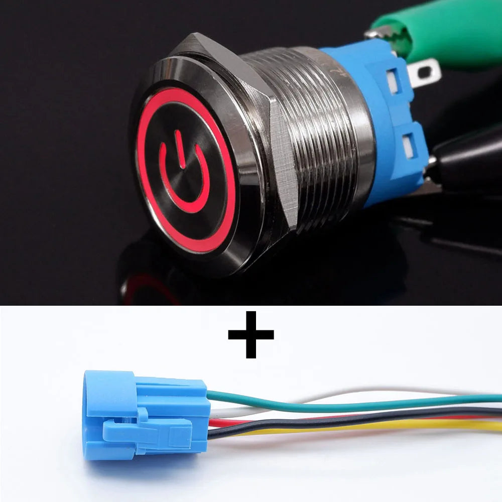 16mm 19mm 22mm Metal Push Button Switch Led Backlit On Off Car Engine Power Start Stop Waterproof With Wire 1NO1NC 5V 12V 220V