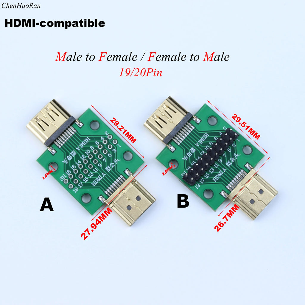 1pcs A-M HDMI Male To Female Test Board MINI Connector with Board PCB 2.54mm Pitch 19/20pin DP HD A Female To Male Adapter Board