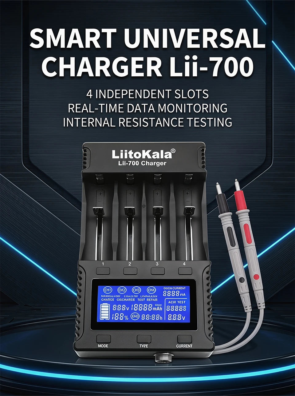 LiitoKala Lii-700 Universal 18650 AA AAA Charger, QC 12V 5A Fast Charge, Overcharge & Reverse Protection, 0V Battery Activation