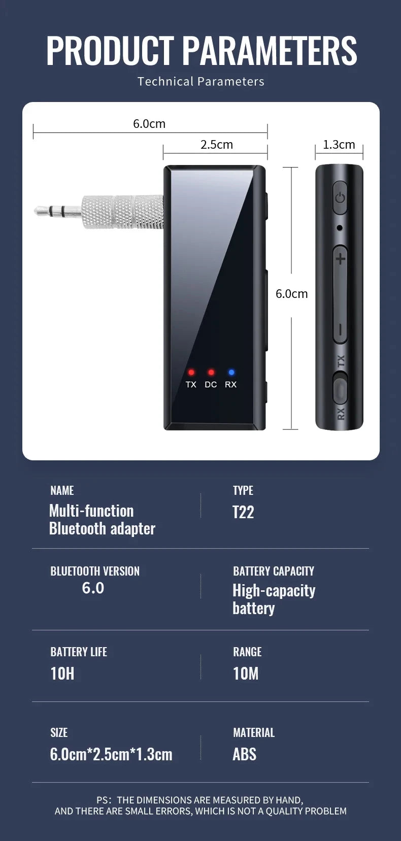 KEBIDUMEI 2 in 1 Bluetooth 6.0 Audio Transmitter Receiver 3.5MM AUX TF Card Stereo Music Wireless Adapter With Mic For Car TV PC