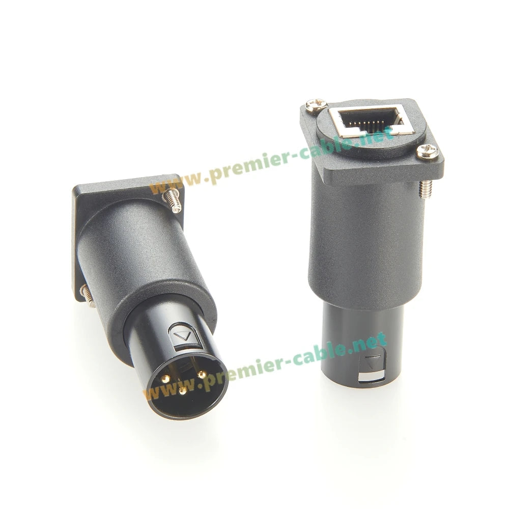 D Type DMX512 XLR 3Pin Male to RJ45 Female Converter CAT5e Ethernet Flange Chassis Panel Mount Passthrough Adapter for DMX-CON