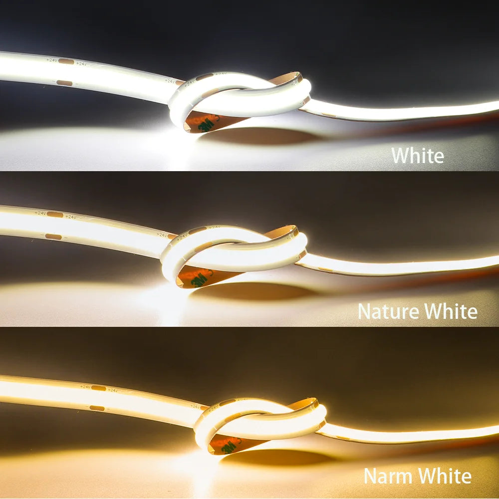 COB LED Strip Light Linear 8/10mm 480/528Leds/m soft Tape Warm Natural White Red Blue Green led lamp DC12/24V