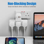 3250W Uk Ac Plug Power Strip Electrical Wall Mounted Outlet Multitap Network Filter with 2 Usb-A 2 Usb-C Charging Adapters