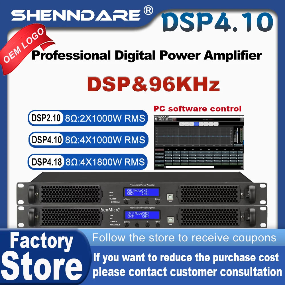 ShennDare Professional Digital DSP Power Amplifier 4x1000W 8OHM 4CH Sound Amplifier Processor DJ Subwoofer Line Array Speaker