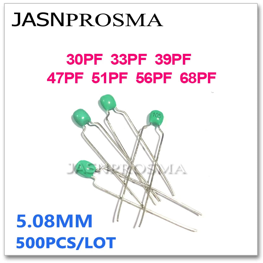JASNPROSMA green Monolithic ceramic capacitor 500PCS 63V 30PF 33PF 39PF 47PF 51PF 56PF 68PF 300 330 390 470 510 560 680 NPO J 5%