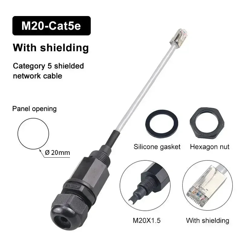Waterproof RJ45 Network Connector M16/20/22 Cat5e Shield Gigabit Ethernet Line RJ45 DC Crystal Head Outdoor IP68 AP Junction Box