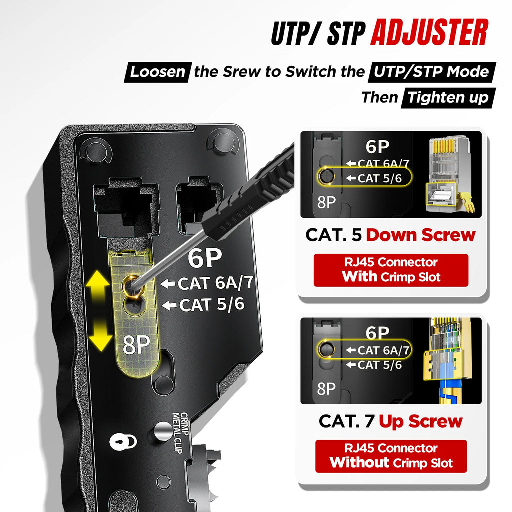 AMPCOM RJ45 Crimper CAT7 Crimping Tool for Pass Through RJ11 RJ45 Connector CAT6 CAT5E Modular Plugs With Wire Stripper Cutter