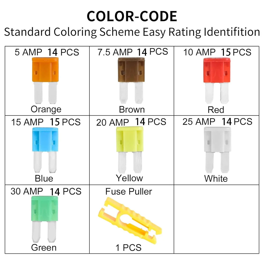35/56/70/84/100/105/126pcs Micro 2 Blade Fuse Assortment Kit for Truck Replacement with Fuse Puller(5A,7.5A,10A,15A,20A,25A,30A)