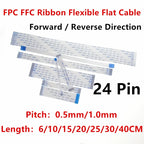 10PC FPC FFC Ribbon Flexible Flat Cable 24Pin Pitch 0.5MM 1.0MM AWM 20624 80C 60V Length 6/10/15/20/25/30/40CM Forward Reverse