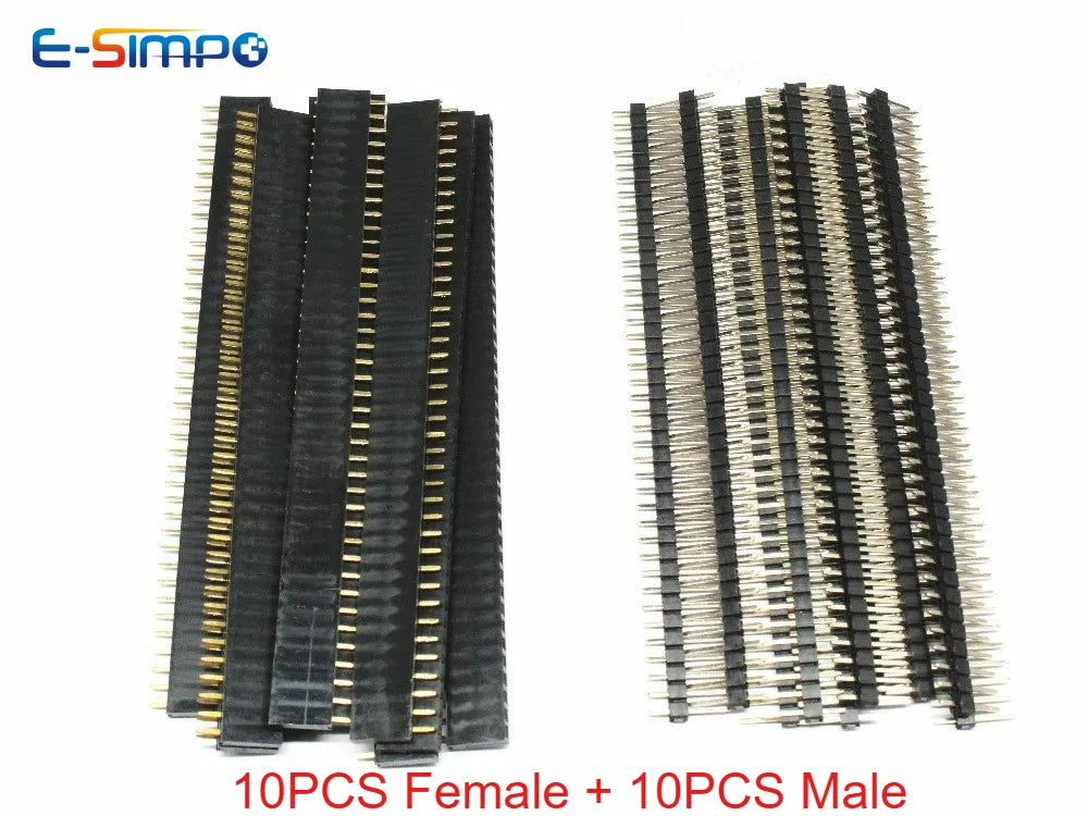 10PCS (5Pairs) 1x40 Single Row 2.54mm Pitch Male Female Breakable Pin Header PCB JST Connector Strip for Arduino Diy Black