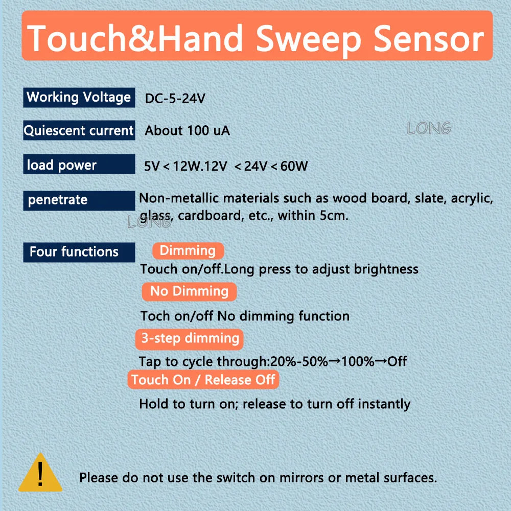 Drill-Free & Partitioned Touch Sensor - Multi-Function Wood Penetration Switch, DC5-24V for Wardrobe Cabinet Wooden Furniture,