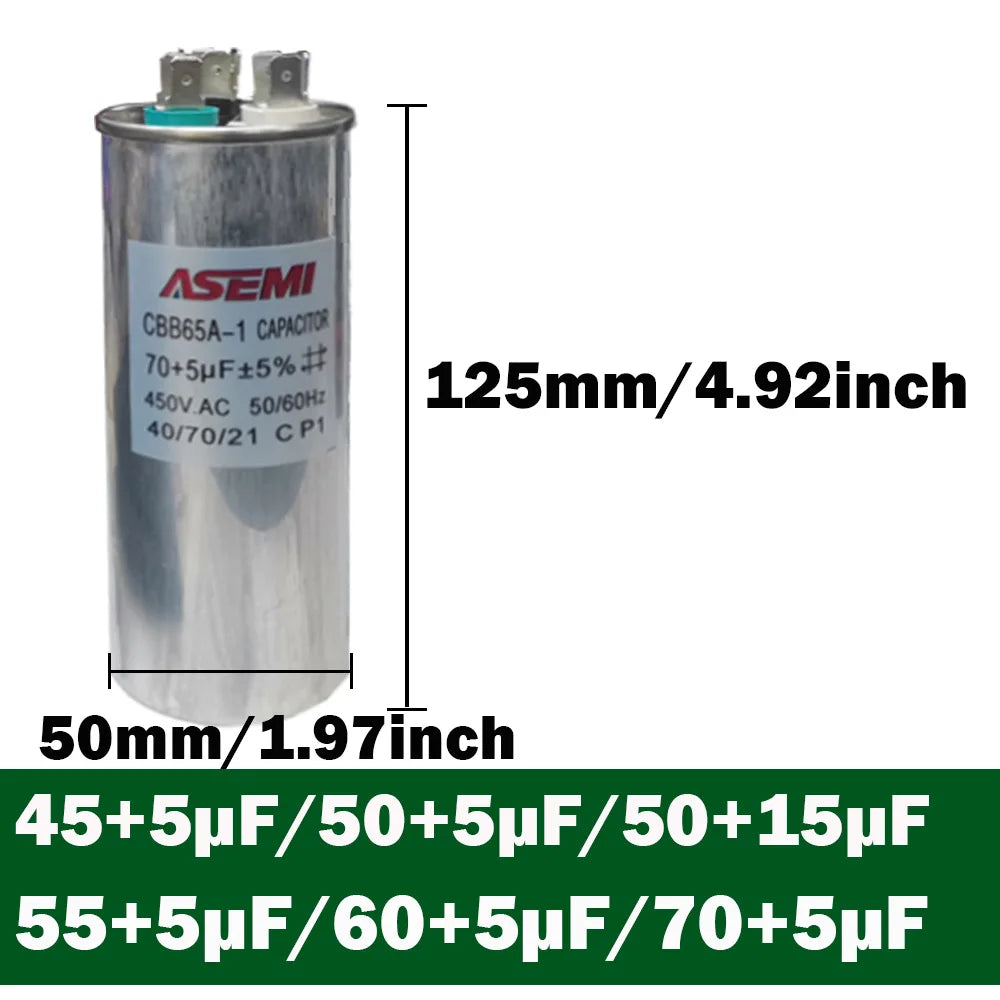 CBB65 450V AC Motor Capacitor Air Conditioner Compressor Start Capacitor 60uF+5uF 25+5uf 30+2uf 35+5uf 40+5uf