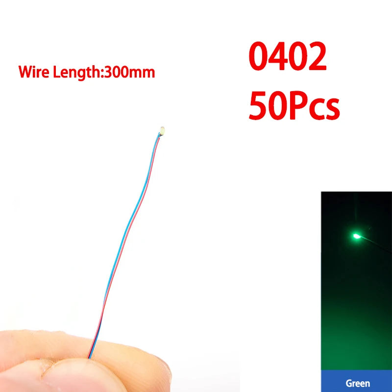 50pcs/bag 0402 0603 0805 1206 SMD Lamp Wired Micro Litz Led Pre-Soldered Chip Wired 30cm 3V DIY Railway Models Scenes Toy Light