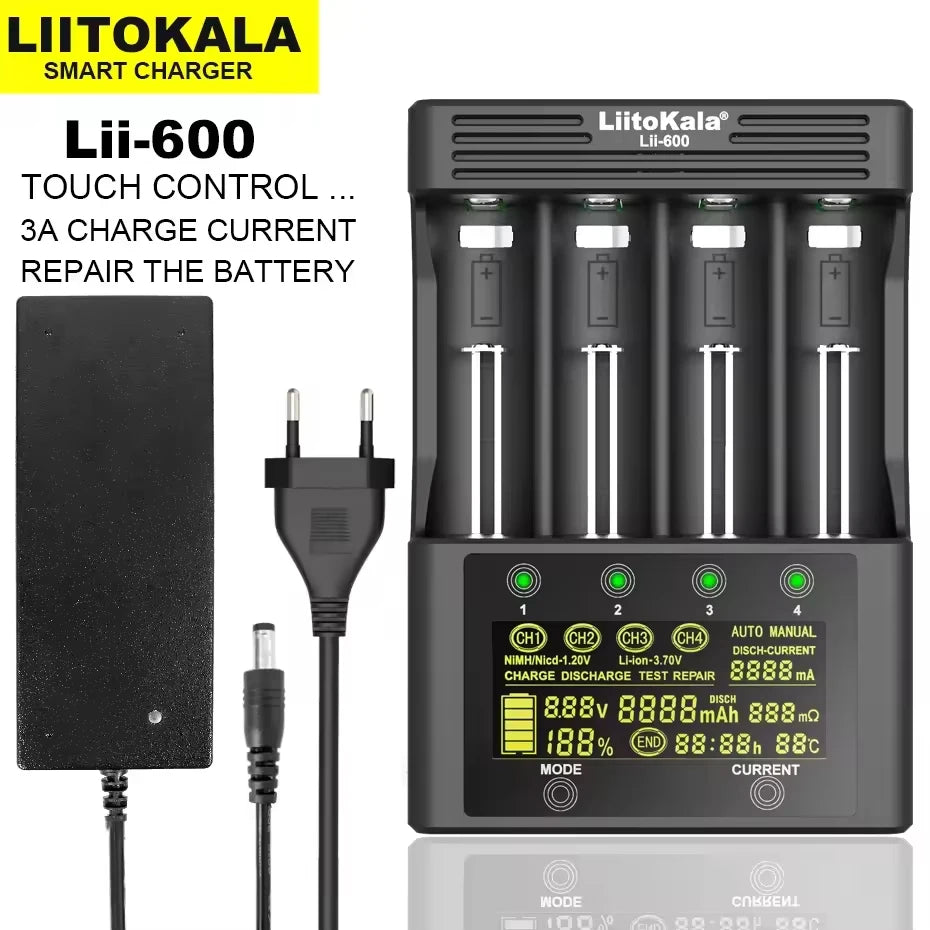 NEW LiitoKala Lii-600 Battery Charger For Li-ion 3.7V NiMH 1.2V battery Suitable 18650 26650 21700 26700 16340 14500 AA AAA