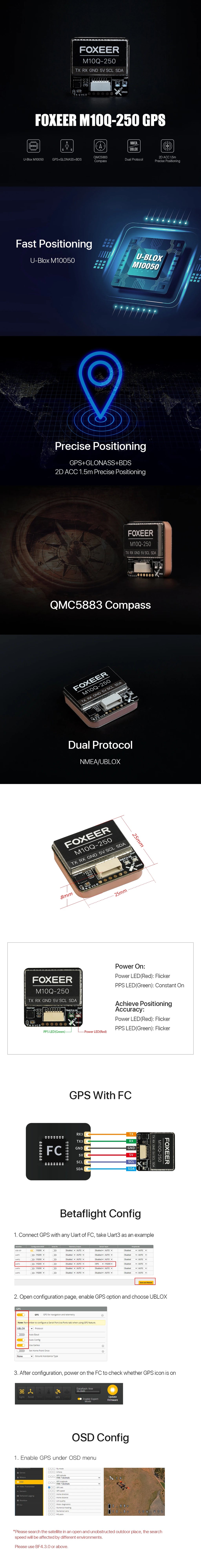 Foxeer M10Q-180 M10Q-250 M10 Dual Protocol GPS Module Built-in QMC5883 Compass Ceramic Antenna for RC Airplane FPV Long Range