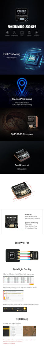 Foxeer M10Q-180 M10Q-250 M10 Dual Protocol GPS Module Built-in QMC5883 Compass Ceramic Antenna for RC Airplane FPV Long Range