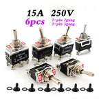 6Pcs Heavy Duty Car Boat Rocker Toggle Switch 15A 250V 2 3 Pin 2 3 Gang SPST ON/OFF Rocker Switches with Boot Spst Rocker Switch