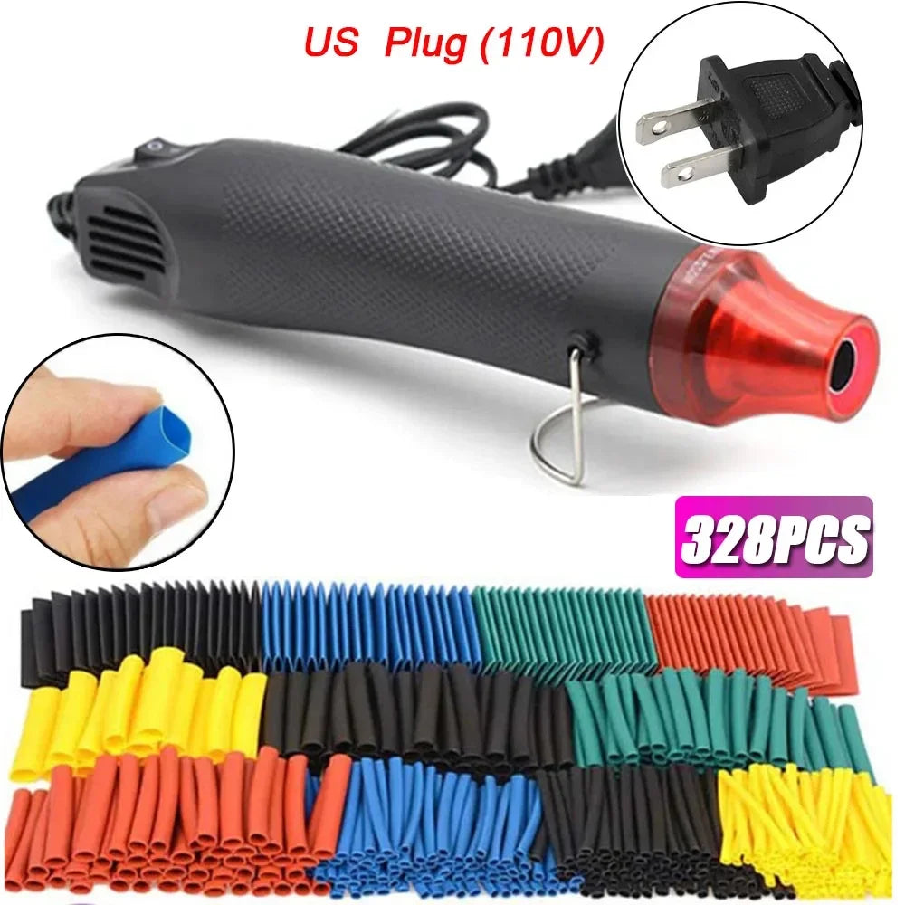 300W Hot Air Gun 110V US Plug with Heat Shrink Tubing Kit 2:1 Shrinkable Wire Connect Cover Cable Repair Protection Heat Gun