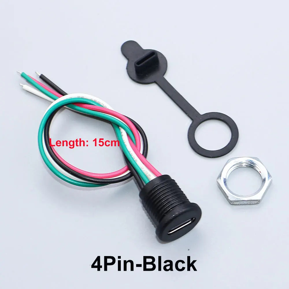 JCD 2/4/5Pin Type C Connector With Line Nut Locking Plate PH 2.0 Waterproof Cap High Current Fast Charging Jack USB C Port
