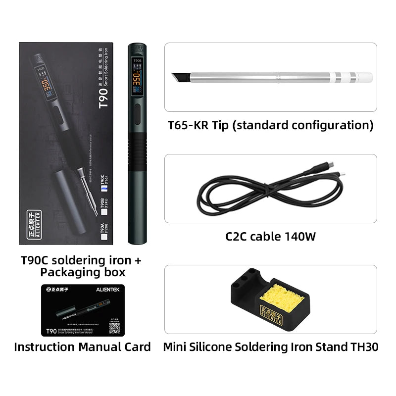 ALIENTEK T90 Smart Soldering Iron PD 140W Adjustable Temperature DC 28V 80-450℃ Welding Solder Station Kit C245 C210 T65 Tools