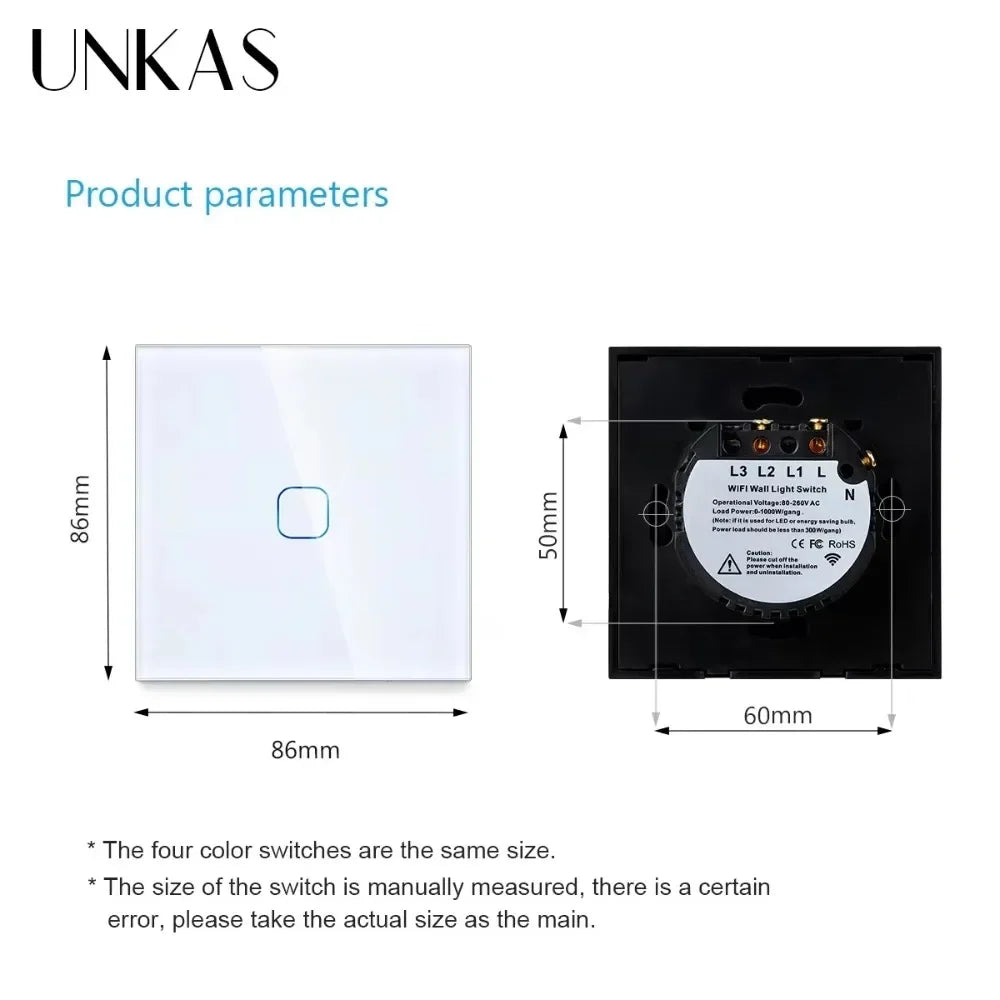 Smart Switches 1/2/3 Gang Wifi Touch Light Wall Sensor Switch Works with Tuya Control Smart Life Google Alexa Alice Yandex