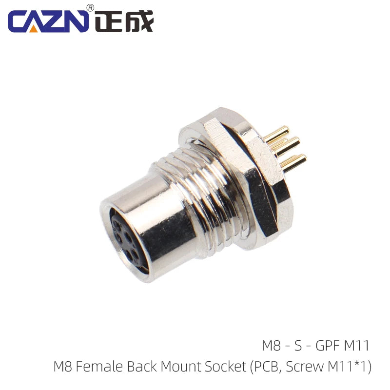 CAZN M8 Welding Panel Connector Male Female Back Mount Socket SMD 3 4 5 6 8 Core Angle Pin Male and Female Socket