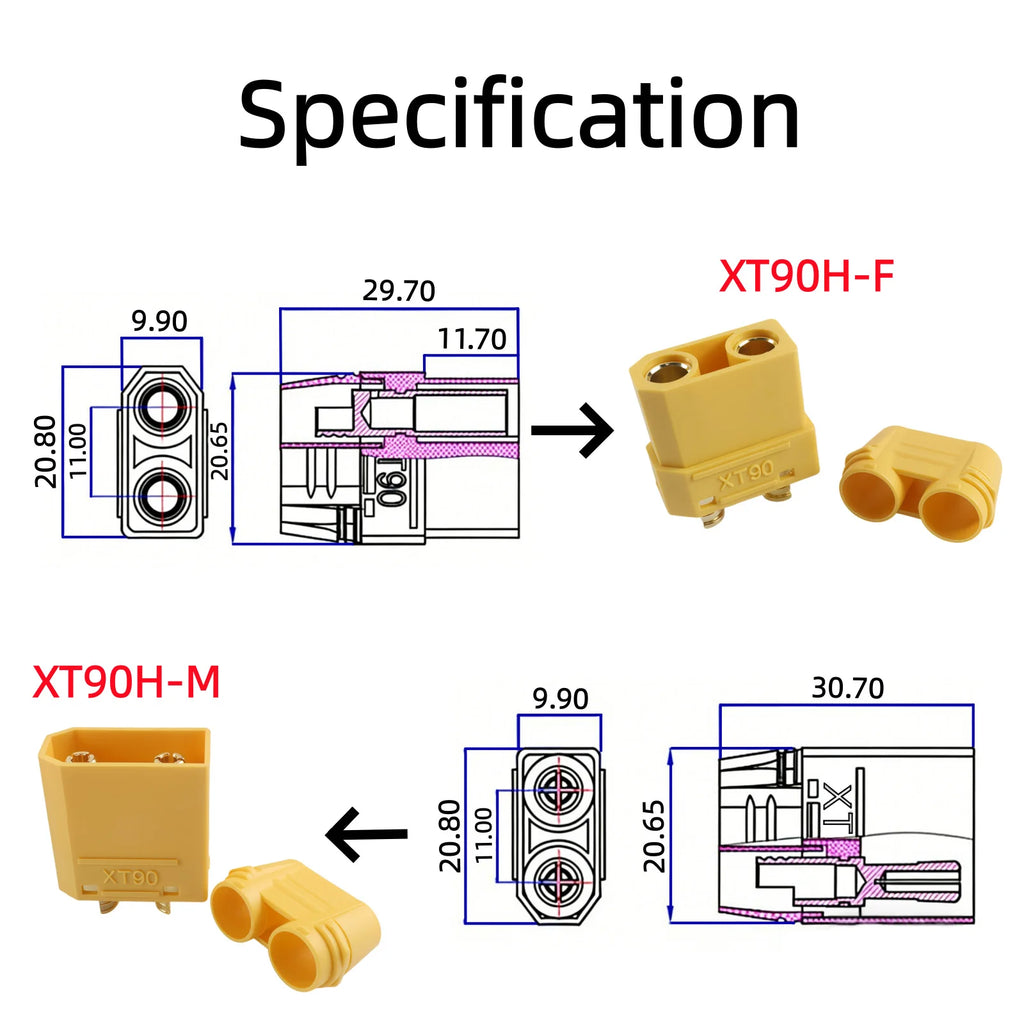 XT90 Male Female Connector Plug Welding Terminal Plugs for RC Lipo Battery Drone Boat Airplane Wire Cable Connectors Adapter