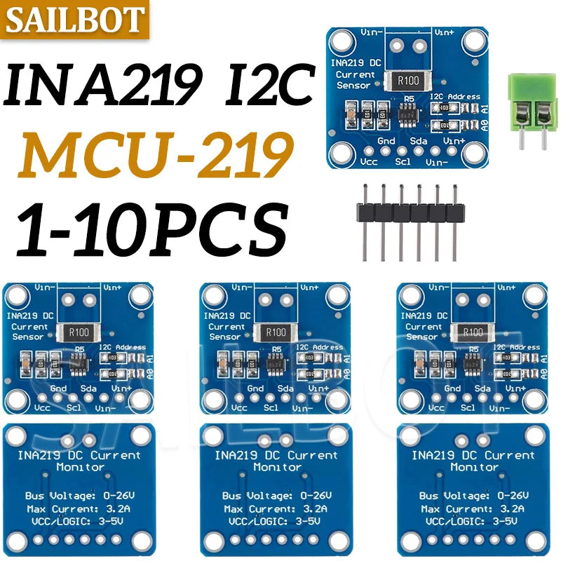 1-10PCS INA219 Module DIY 3V-5V IIC I2C MCU-219 Bidirectional Current Power Supply Monitoring Sensor Module