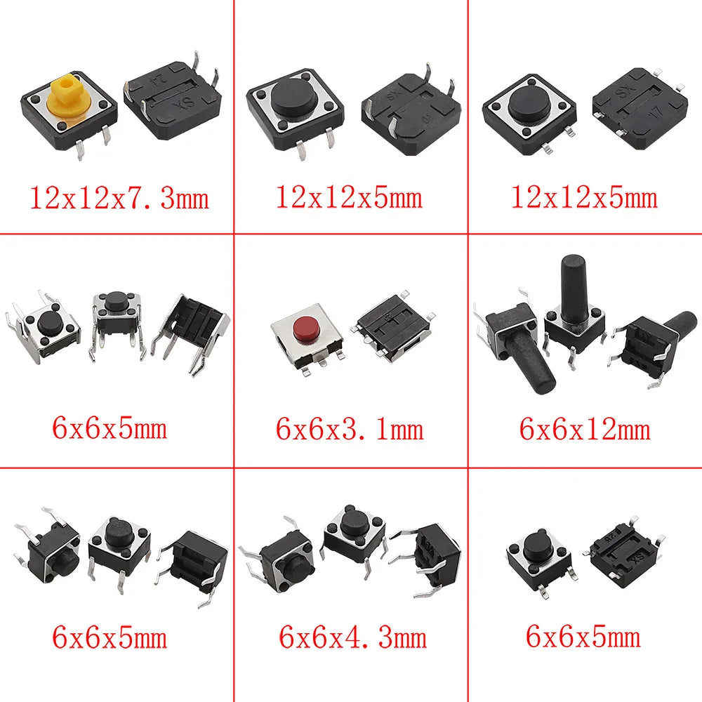 SMD Micro Tactile Push Button Switch Accessories Kit Car Remote Control Tablet Micro Momentary Key Touch Switch Assortment Set