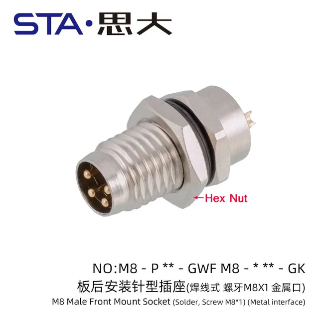 3 4 5 6 8 Pins M8 Solder Welding A D Coding Male Female Panel Mount IP67 Sensor Circular Connectors