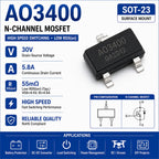 (100pc) AO3400 A09T SOT-23 N Channel MOSFET 30V 5.8A Low RDS(on) High Speed Switching Transistor