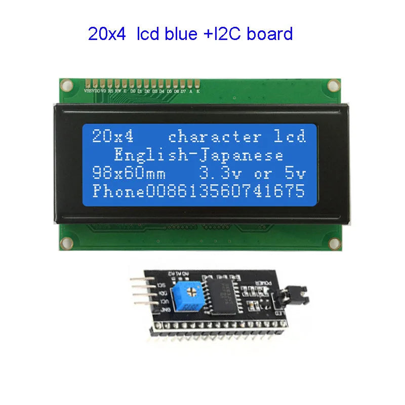2004A 20x4 IIC I2C LCD Display Blue White Green Screen RGB Backlgiht Black Character 3.3V or 5V 98X60mm