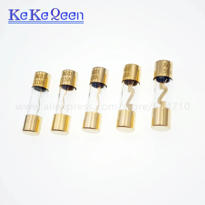 AGU 5AU FUSE 32V 10*38mm 10A 15A 20A 25A 30A 40A 50A 60A 70A 80A 100A Gold Plated Glass Car Audio Fuse