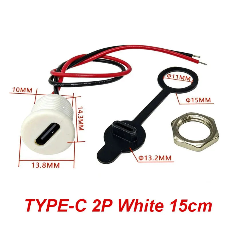 1/5PC 2/4/5Pin USB Type C Connector Type-C Female Socket With PH2.0 Terminal Nut Locking Plate Waterproof Fast Charging JackPort