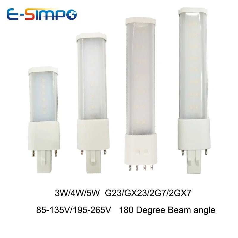 2pcs 3W 4W 5W G23/GX23 CFL PL LED PL-S Replacement Bulb Lamp Desk Reading Spotlight Horizontal Plug Light