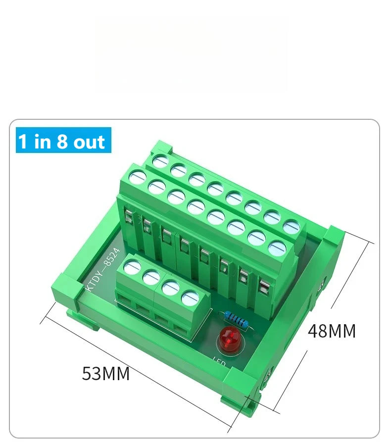1PCS Guide Rail Terminal Block 1 In 5/8/16 Out Power Distribution Box Wire Parallel Module Guide Rail Terminal Block