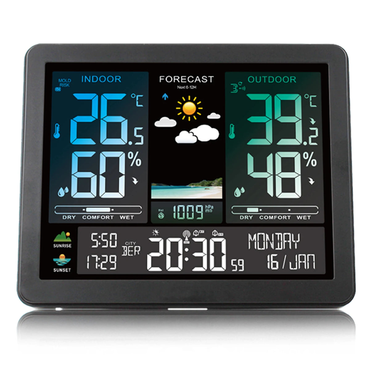 Wireless Weather Station Digital Indoor Outdoor Thermometer Hygrometer with 3 Remote Sensors Sunrise Sunset Forecast Alarm Clock