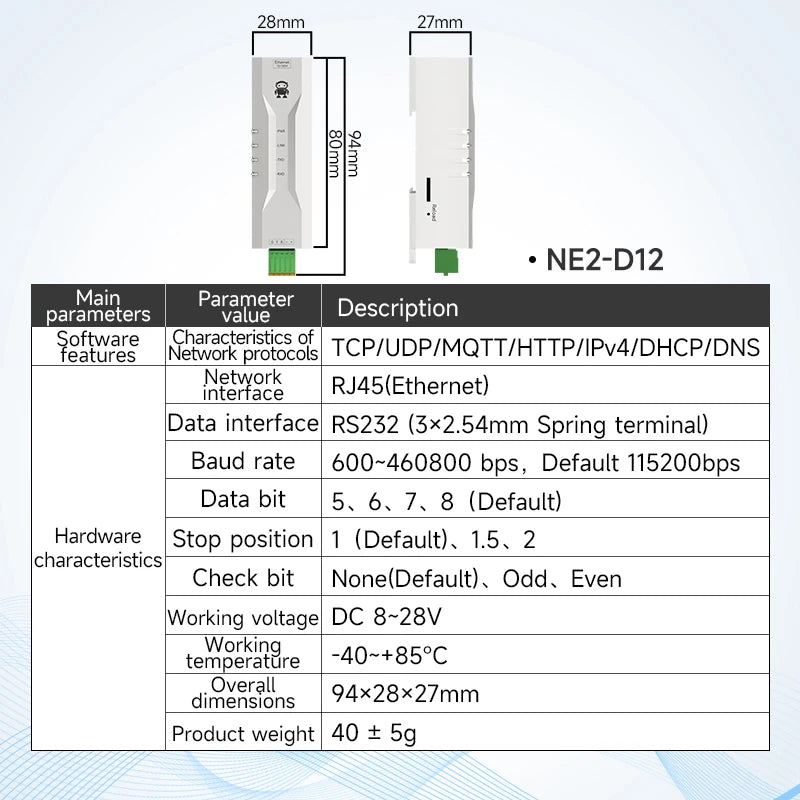 RS485 to Ethernet Serial Server COJXU NE2 Series MQTT IOT Communication DC 8-28V ModBus Gateway TCP/IP to RTU