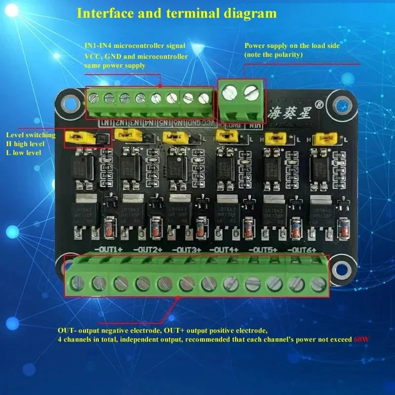 6 Channel MOS FET Module Optocoupler Isolation MOSFET Driver Board 3.3V 5V for Arduino PLC Microcontroller